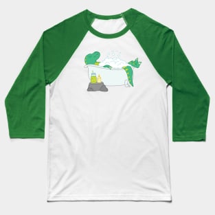 Funny bathing dinosaur spa day illustration Baseball T-Shirt